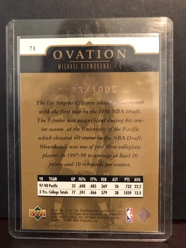GOLD 1998-99 Upper Deck Ovation Michael Olowokandi Rookie/RC #71 NM-MT #/1000 - Picture 2 of 2