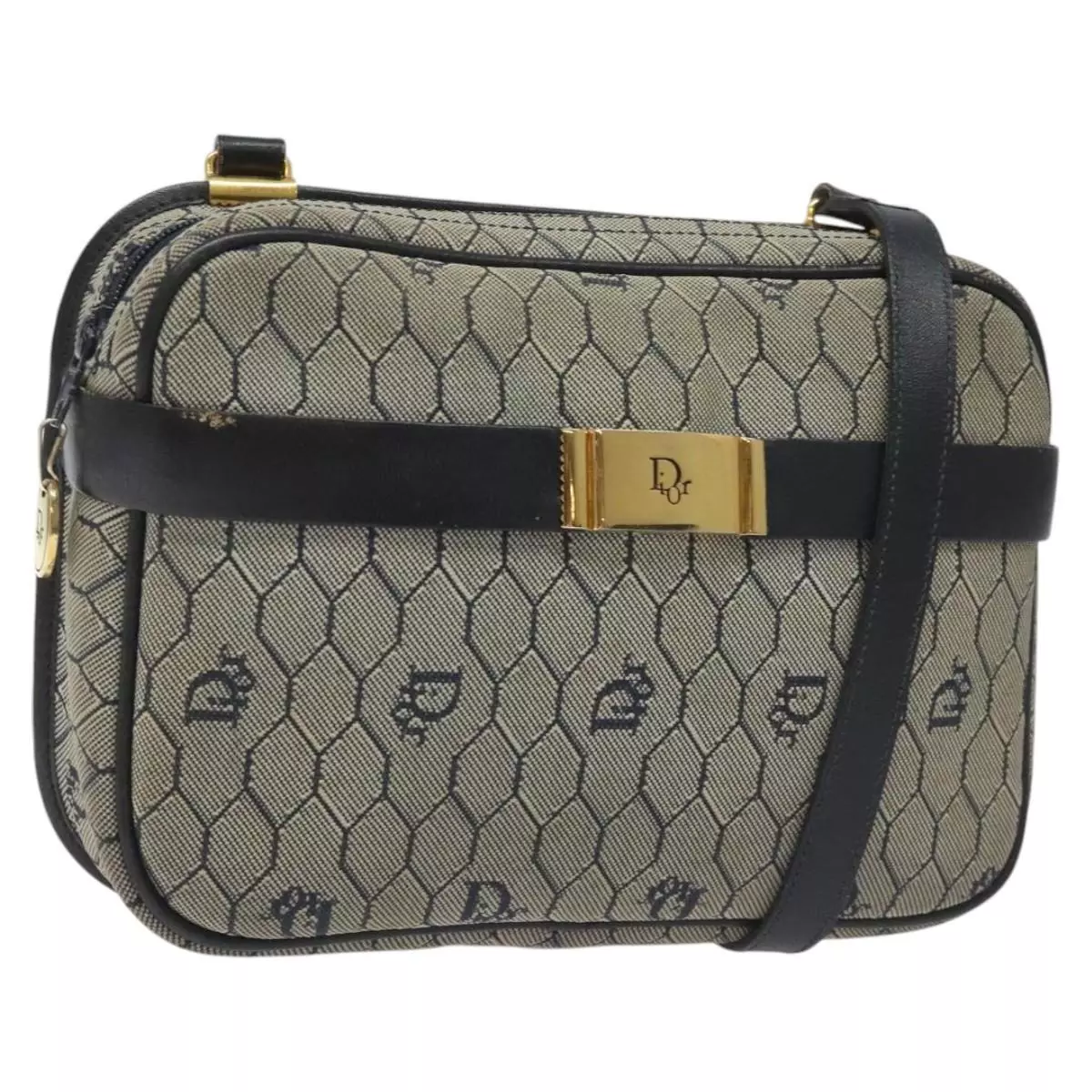 Sac bandoulière Christian Dior toile nid d'abeille doré marine authentique EC396