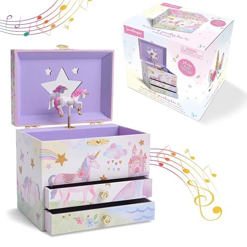 Joyero Musical con 2 Cajones Extraíbles - Regalos Unicornio Para Fiesta Unicornio - Imagen 2 de 7
