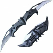 Collectible Bat w Double Blade Folding Pocket Knife Halloween Black Gift