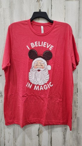 T-shirt rossa manica corta Babbo Natale con orecchie di Topolino "Credo nella magia"**taglia SMALL