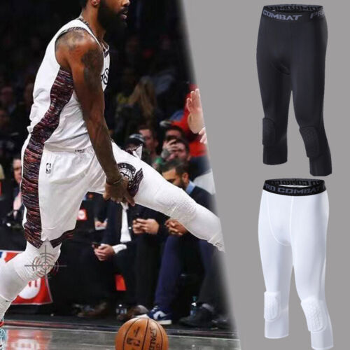 Men Basketball Sports Tight Pants Compression Workout Leggings with Knee Pads - Picture 10 of 15