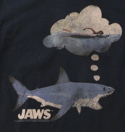 JAWS Shark Tee T-Shirt Boys Youth Size Small (8?) Navy Blue Swimmer Movie - Picture 2 of 4