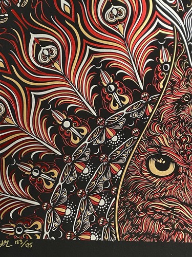 RARE FOIL Todd Slater Poster STRANGE ATTRACTION S/N Red BUTTERFLY Owl PEACOCk - Picture 6 of 11