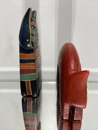 Pr. VTG. Wood Sculpture Carved Cat Figurine Laurel Burch Painted Folk Art - Picture 4 of 18