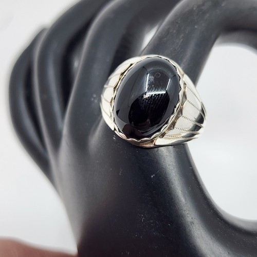 Signierter Navajo schwarzer Onyx Sterlingsilber Herrenring Größe 11 - Bild 5 von 10