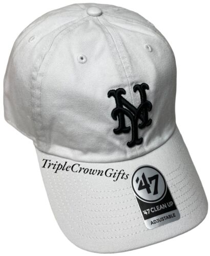 MLB New York Mets ('47 Brand) Clean Up Hat Adjustable White - Black Logo - Picture 2 of 5
