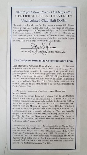 CS.501PCBBFP U.S. MINT COMMEM 50C YEAR 2001-P CAPITOL V C MS COIN SET FRESH PGP! - Picture 3 of 4