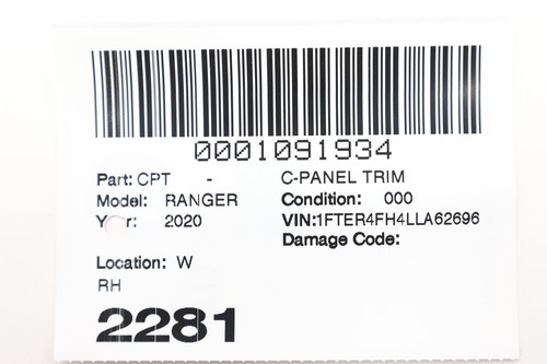 2019-2023 FORD RANGER CREW CAB RIGHT C PILLAR UPPER COVER OEM KB3B2631002BB3ZHE - Picture 13 of 13