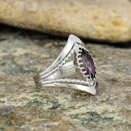 Genuine Amethyst Ring 925 Sterling Silver Ring For Women Mother Ring Dainty Gift - Picture 3 of 4