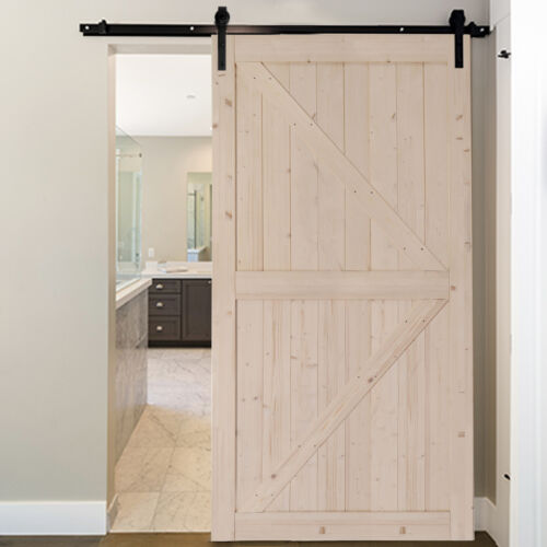 42 in. x 84 in. Unfinished Sliding Barn Door with 7FT Barn Door Hardware Kit &VO - Picture 7 of 13