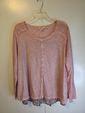 Style & Co. Pink Pullover Long Sleeve Sheer Floral Multi-Color Back Tunic Top L