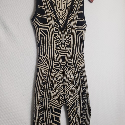 Win Win Geo Print Jumpsuit Women’s S Black Gold Thick Knit V-Neck Stretchy Rave - Picture 4 of 11
