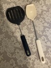 Vintage Unbranded Ekco-like Nylon 11” Black Spatula & Spoon Set 12” White