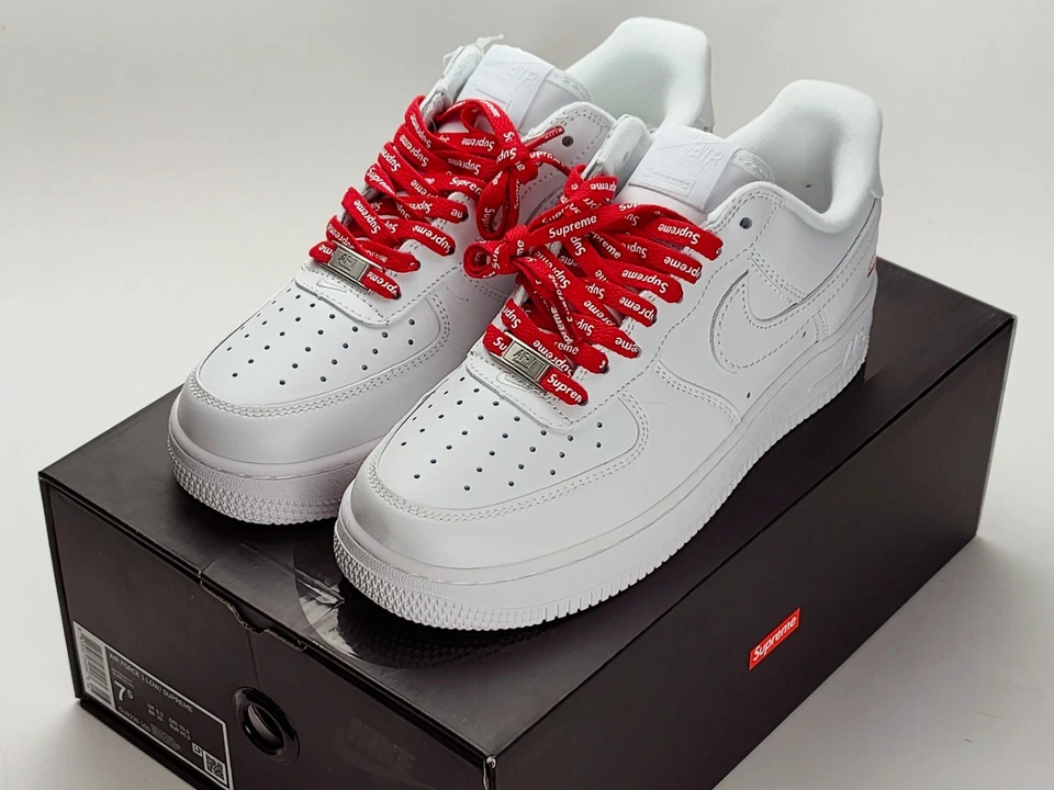 Tênis masculino Nike Air Force 1 x Supreme caixa baixa logotipo-branco tamanho EUA 7 8.5 9.5 10.5 - Imagem 2 de 4