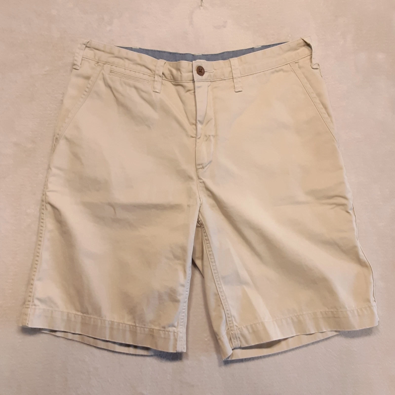 Polo Mens Relaxed Fit Chino Shorts 32 Beige Navy Embroidered Pony Logo 9" Inseam