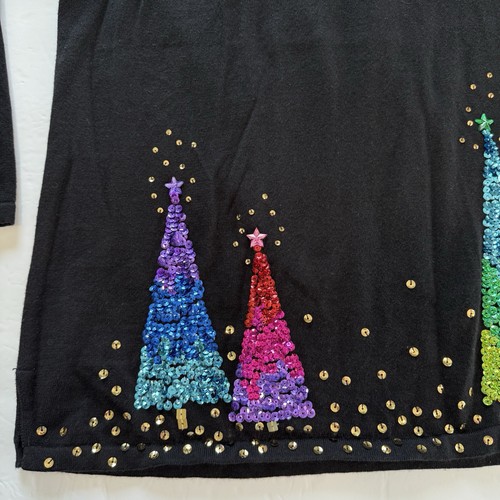 Quacker Factory Sequin Christmas Tree Holiday V Neck Pullover Sweater Size 2X - Picture 5 of 12
