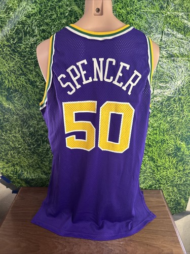 1994-95 Utah Jazz Basketball #50 Felton Spencer Game Jersey Champion Size 50+4 - Picture 4 of 5