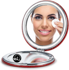 Compact Mirror with 1X/10X Magnification, round with PU Leather, 