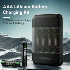 4 Pack 1300mWh 1.5V AAA Rechargeable Li-ion Battery  Fast Battery Charger Box