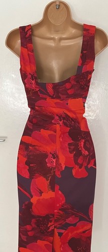 Karen Millen Red Purple Floral Wiggle Summer Occasion Races Pencil Dress Size 10 - Picture 5 of 10