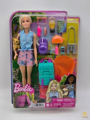 Barbie It Takes Two Camping Spielset Puppe Malibu + Hund +15 Zubehörteile Mattel