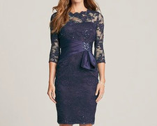 Teri Jon by Rickie Freeman Navy Lace Overlay Dress Size 12 Elegant Cocktail