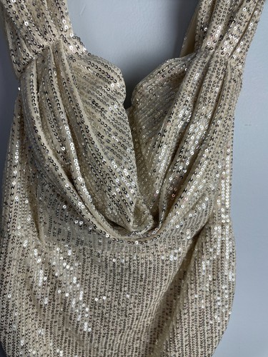 Pretty Little Thing Cream Sequin Bardot Bodycon Dress US Size 12 NWT - Picture 2 of 11