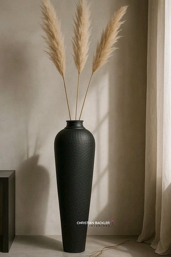 Extra Large Black Metal Floor Vase Contemporary Ornament with Lid 103cm Tall - Picture 10 of 11