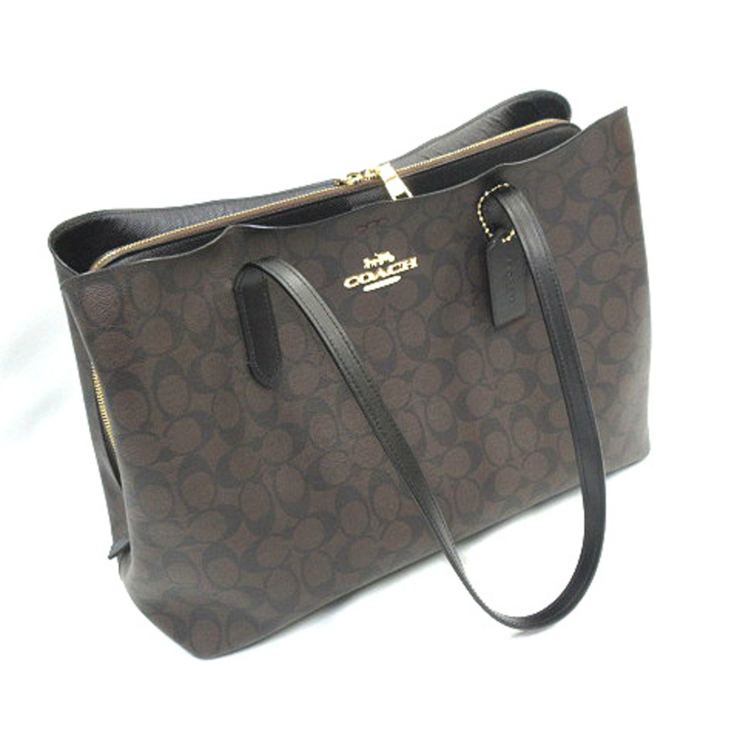 Auth Coach Signature Tote Bag One Shoulder Brown PVC