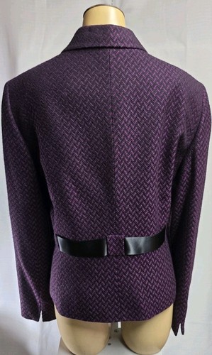 Tahari Arthur S Levine Blazer Jacket Tweed Style Tie Front Sz 16 Black Plum - Picture 12 of 17