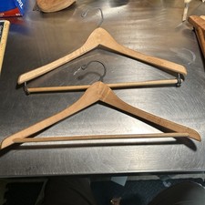 2 Vtg Wood SUIT Pant Clothe Hangers Swivel WISHBONE BATTS Advertising USA