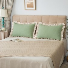 Waffle Weave Textured Soft Pillow Shams Set of 2 with Washed Cotton Retro Ruf...