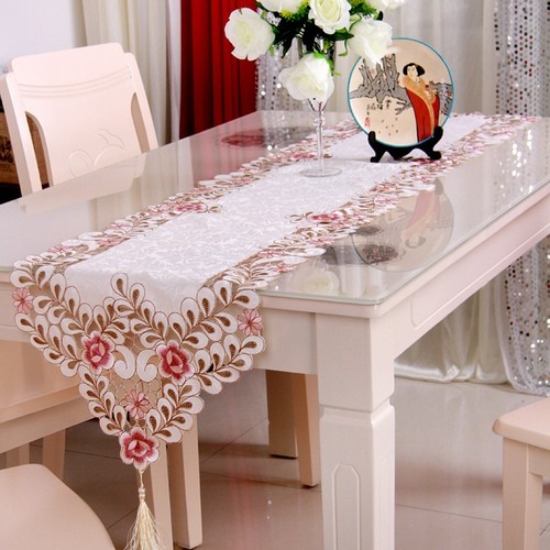 Runner Table Hollow Poinsettia & Embroidered Floral Cutwork Lace Cloth Fabric - Picture 5 of 69