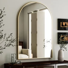Arched Wall Mirror – 24"x36" Arch Bathroom Mirror, Gold Metal Frame Vanity Mi...