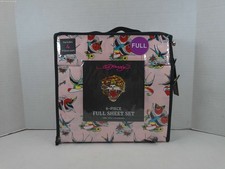 Ed Hardy Pink Full Size Bed 6 Piece Sheet Set Tattoo Print Sparrow And Roses