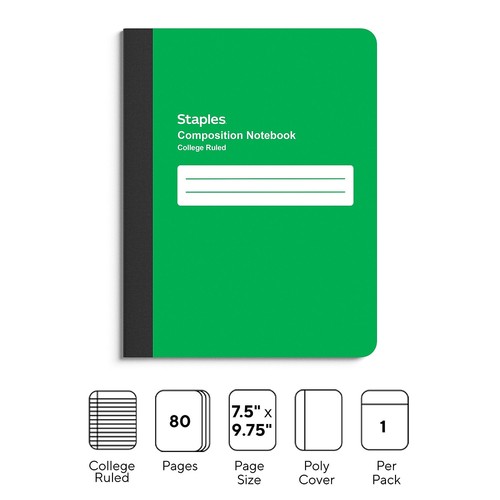 Staples Composition Notebook 7.5" x 9.75" College Ruled 80 Sheets Green 3/Pack - Bild 2 von 2