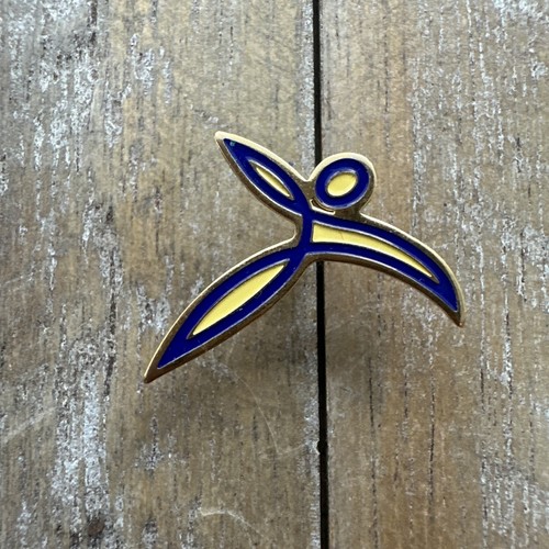 Vintage Sammler Pin: Stilisierte Person blau & gelb - Bild 1 von 2