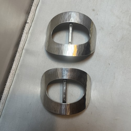 Vintage FOSTER Sterling Silver Shoe Buckle Set Hand Wrought - Picture 1 of 3