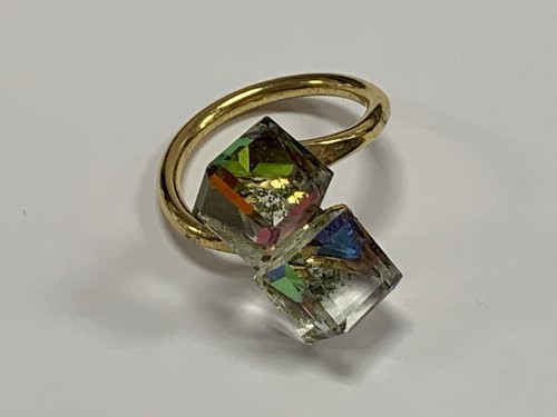 Vintage Retro Boho Beveled Glass Crystal Multicolor Square Prism Ring Gold Tone - Picture 2 of 22