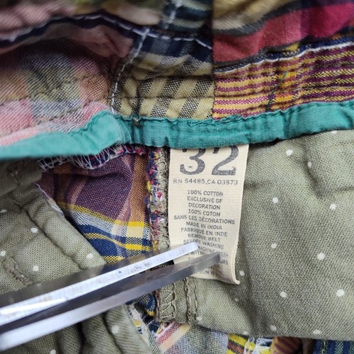 American Eagle Shorts Mens 32 Green Blue 12" Plaid Patchwork Camo Chino Preppy - Picture 6 of 10