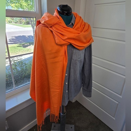 LUXUS KASCHMIR WINTER PAKET ORANGE SCHAL HALSTUCH CREME NORDSTROM BEANIE MÜTZE DAMEN - Bild 7 von 14