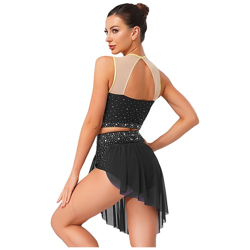 Womens Dancewear Hollow Out Outfits Crop Tops Dress Ballroom Lyrical Costume - Picture 85 of 95