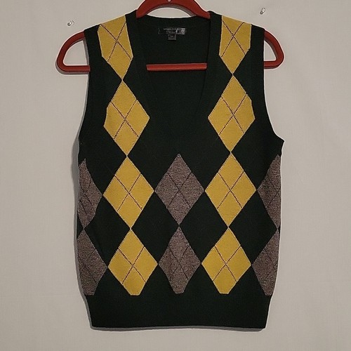 Banana Republic Lammwolle Pullover Weste Gr. MP grün Argyle Preppy, Old Money
