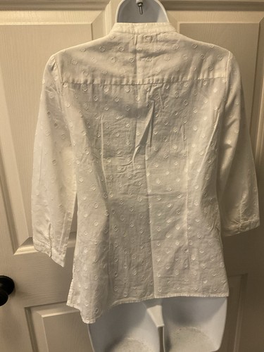 Blusa Charter Club Petite blanca de algodón manga 3/4 con paneles frontales pintuck talla 2P - Imagen 4 de 6