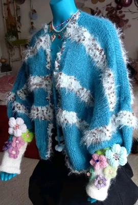 Strickjacke Oversitze Unikat Hippie Schaby Chic Impressionen - Bild 1 von 4