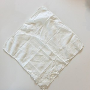 VINTAGE White Lace Fabric Handkerchief with Embroidered 'Mother' Design
