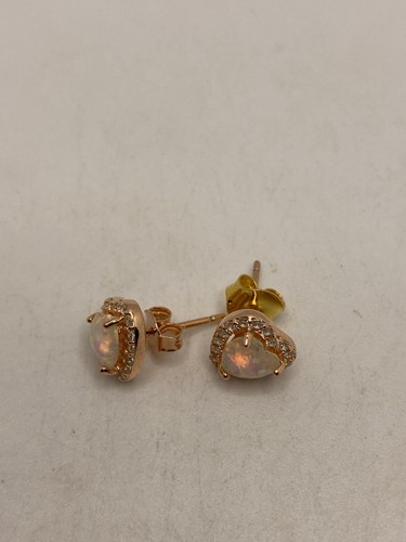 Vintage weiße Opal HERZ Ohrringe Rosegold 925 Sterling Silber Ohrstecker Knopf - Bild 3 von 8