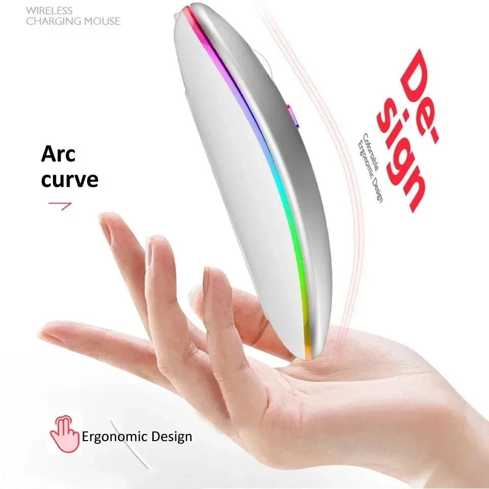 Wireless Rechargeable Silent Mouse LED Backlit Dual Mode 2.4G Bluetooth PCLaptop - Image 3 of 4