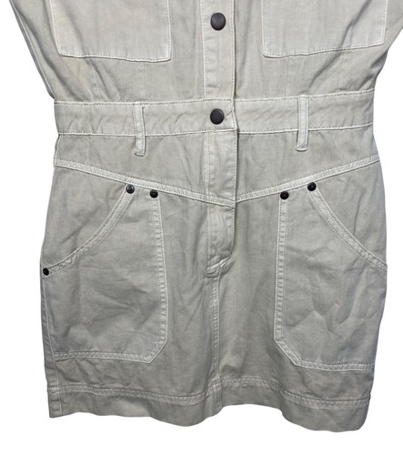 Miou Muse Utility Style Beige Cotton Romper With Button Front Pockets Medium - Picture 10 of 12